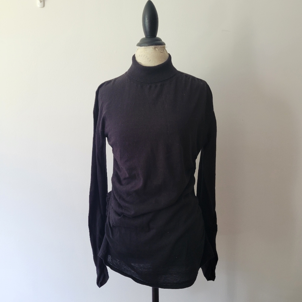 Black Long Sleeve Top with Ruched Sleeves and Body ruching